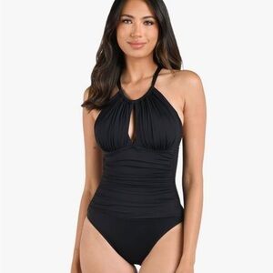 La Blanca Women's Island Goddess High Neck Keyhole One Piece Swimsuit NWT 12